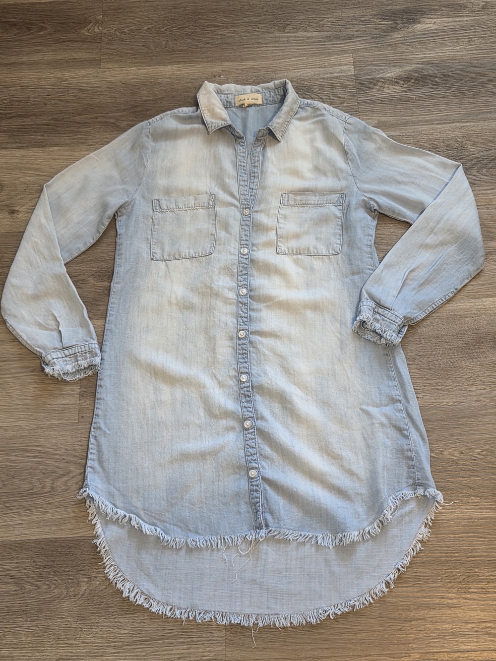 Cloth & Stone Frayed Shirt Dress Size SMALL - Picture 3 of 9